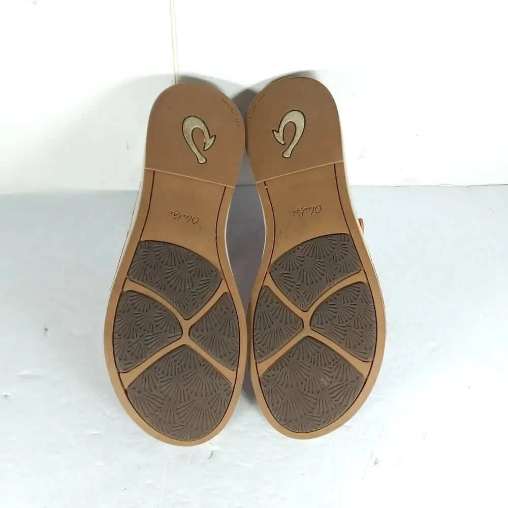 OLUKAI Women's Kahikolu US10 Corral Leather Braided Flip Flops Thong Sandals